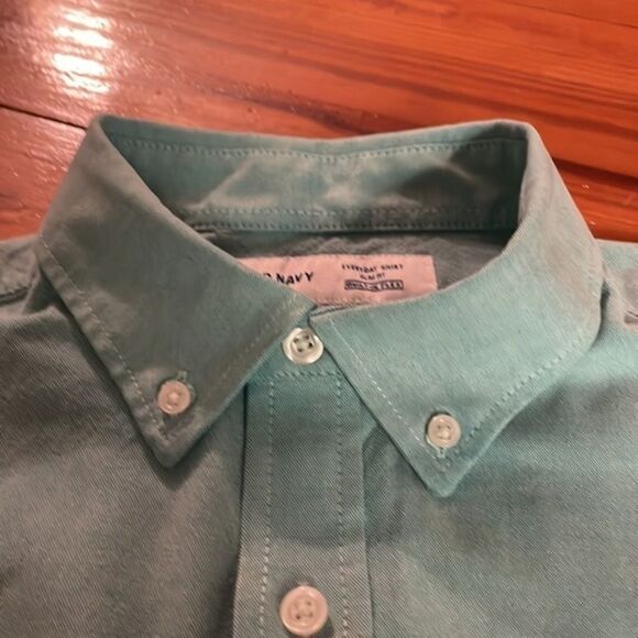 Small Old Navy teal green button down long sleeve pockets casual dress shirt top - Picture 3 of 10